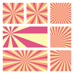 Amazing sunburst background collection. Abstract covers with radial rays. Vibrant vector illustration.