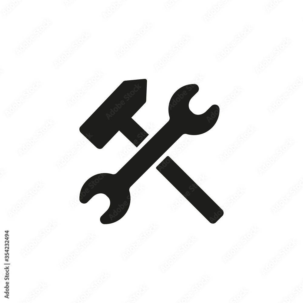 Poster simple icon of crossed hammer and spanner. tools, settings, repair. loading concept. can be used for