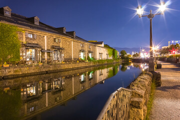 小樽運河、夜景、夏