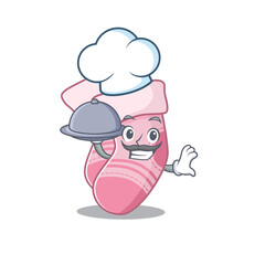 mascot design of baby socks chef serving food on tray
