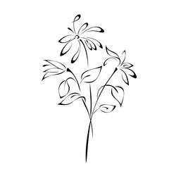 ornament 1198. bouquet of stylized flowers on long stems with leaves in black lines on a white background