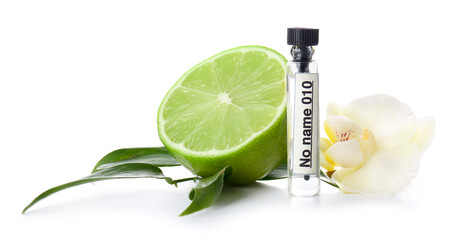 Perfume sample on white background