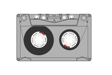 Audio cassette. Transparent cassette. Flat style white background.