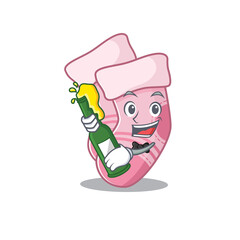 caricature design concept of baby socks cheers with bottle of beer