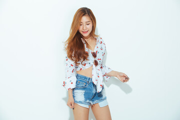 Fashion pretty young woman on white background,summer concept