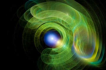 Abstract circles and shapes, green waves and lines. Abstract background for design.