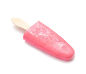 Tasty strawberry ice cream on white background