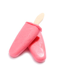 Tasty strawberry ice cream on white background