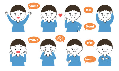 男の子　表情　英語フキダシ　セット