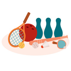 set of sports equipment, isolated object on white background, vector illustration,