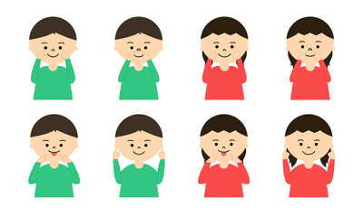 子供　顔パーツ　指さし　長袖
