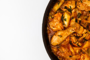 Chicken stir-fry on white background