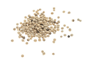 heap of white pepper peas close-up on a white background, top view