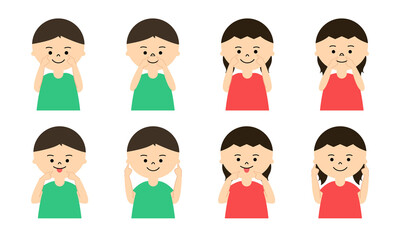 子供　顔パーツ　指さし　半袖