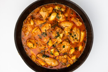 Chicken stir-fry on white background