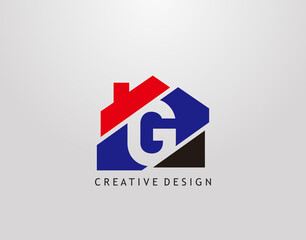 G Letter Logo. house strip shape with negative letter G, Real Estate Architecture Construction Icon Design.
