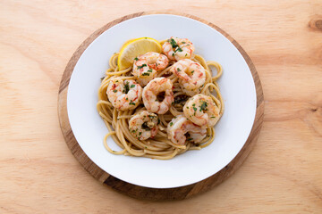 Garlic lemon shrimp with red chili and parsley