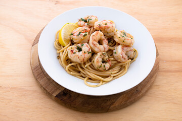 Garlic lemon shrimp with red chili and parsley