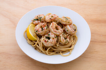 Garlic lemon shrimp with red chili and parsley