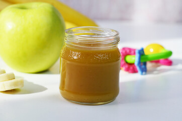 Fresh, organic pureed fruits for baby. Shot for a story on homemade, organic, healthy baby foods.