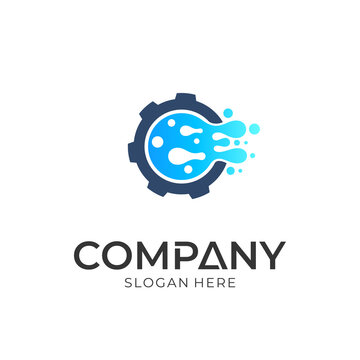 gear with water splash logo concept, industrial and environmental vector icon
