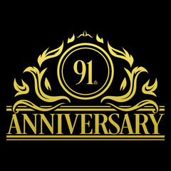 Luxury 91st anniversary Logo illustration vector