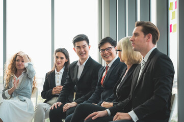 Business People Meeting Conference Discussion Corporate Concept in office. Team of newage Multiethnic Diverse Busy Business People in seminar Concept.