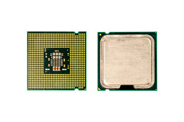 CPU (Central processing unit) processor chip isolated on white background.