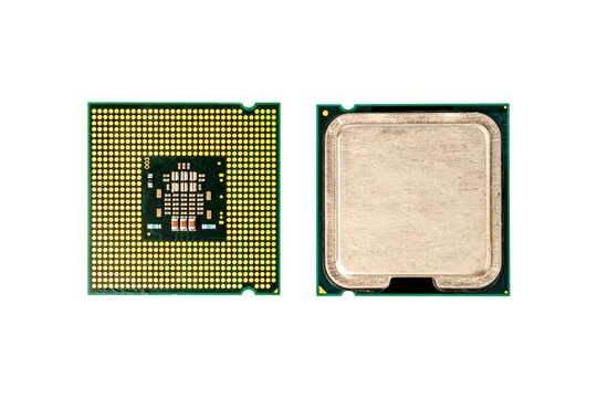 CPU (Central processing unit) processor chip isolated on white background.