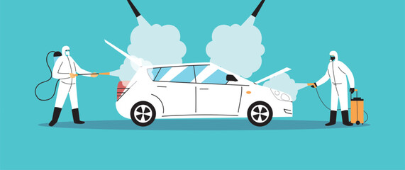 service car disinfection by coronavirus or covid 19