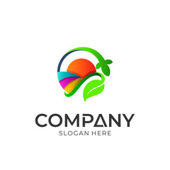 leaf and sun vector logo design, nature logo template