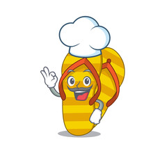 Talented flip flops chef cartoon drawing wearing chef hat