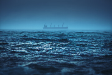 Sea ripple water raining storm, Heavy rain and ship