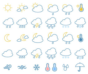 Vector illustration of line art weather icons set. To see the other vector weather icons illustrations , please check Sun collection.