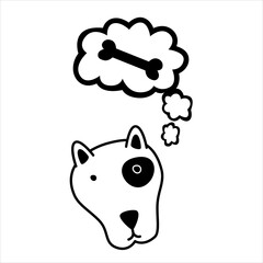 Vector illustration of dog with bone think.