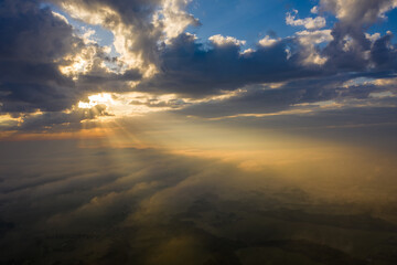 aerial view of Beautiful landscape in the mountains at sunrise, fog and cloud mountain landscape