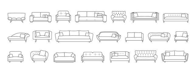 Sofa isolated line set icon. Vector illustration couch on white background . Furniture line set icon.