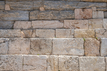 Marble wall, natural stone background texture, white beige color, ancient greek weathered marble wall
