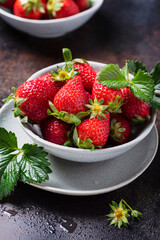 Fresh strawberry with a green leaves