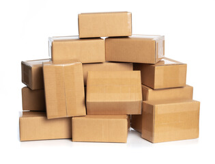 piles of cardboard boxes for delivery or moving isolated on white