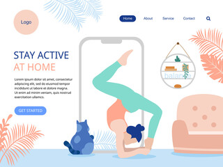 Stay active at home and do yoga landing page design