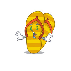 wealthy cartoon character concept of flip flops with money eyes