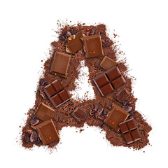 Letter A made of chocolate bar