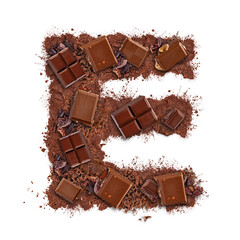 Letter E made of chocolate bar