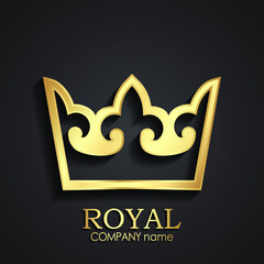 3d golden royal crown logo design