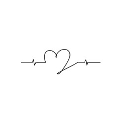 Line illustration of heart and heartbeat. Simple drawing vector illustration.