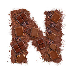 Letter N made of chocolate bar
