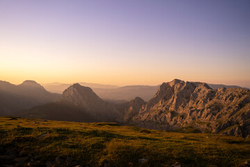 sunset in the mountains in Urkiola, basque country