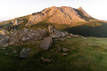 sunset in the mountains in Urkiola, basque country