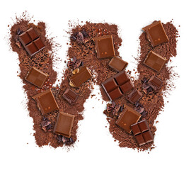 Letter W made of chocolate bar